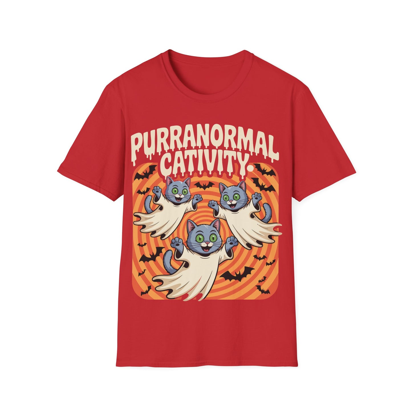 Purranormal Cativity Tee | Cute Halloween Cat Shirt, Softstyle T-Shirt, Spooky Gift, Unisex Halloween Apparel, Cat Lover Top