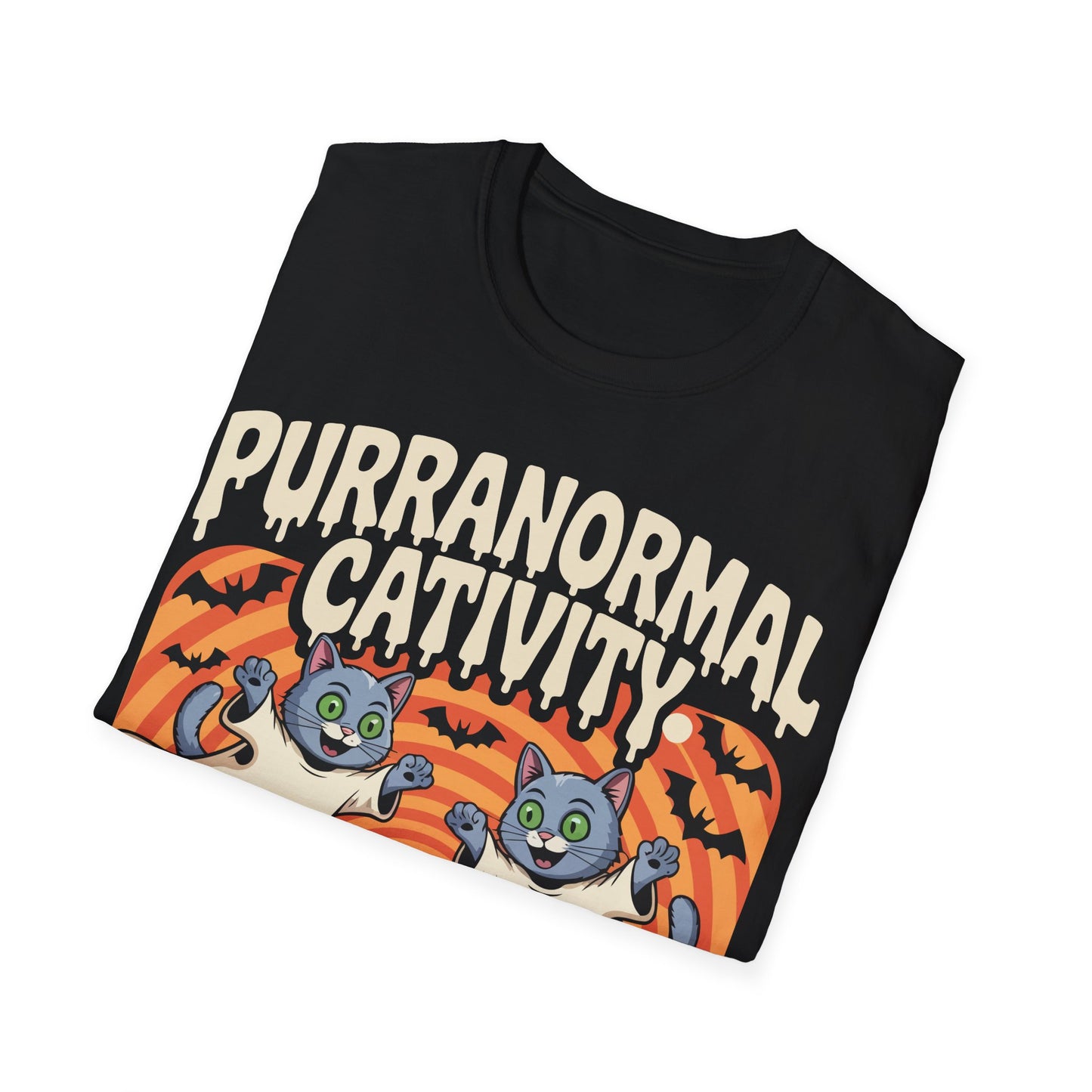 Purranormal Cativity Tee | Cute Halloween Cat Shirt, Softstyle T-Shirt, Spooky Gift, Unisex Halloween Apparel, Cat Lover Top
