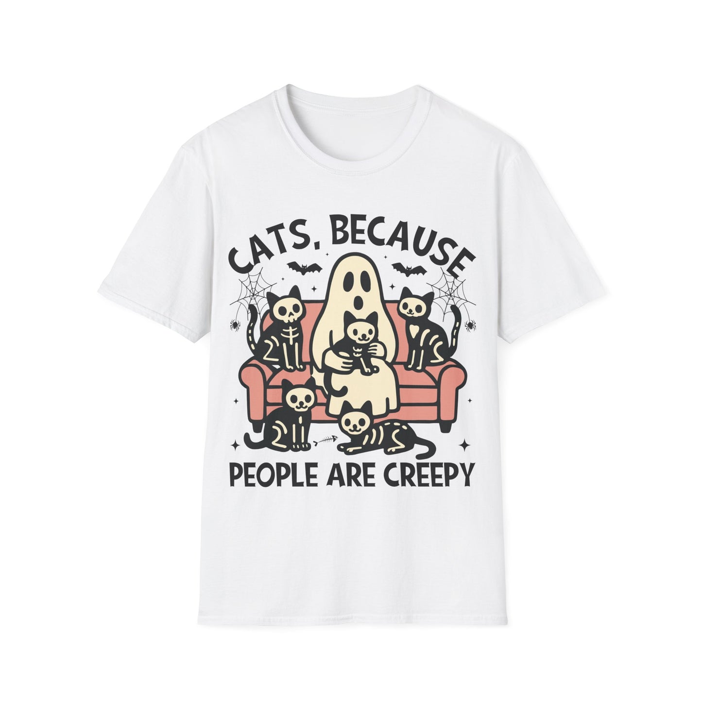Cute Cat Ghost T-Shirt, Fun Graphic Tee, Pet Lover Gift, Halloween Apparel, Unisex Softstyle Shirt, Creepy Cat Design