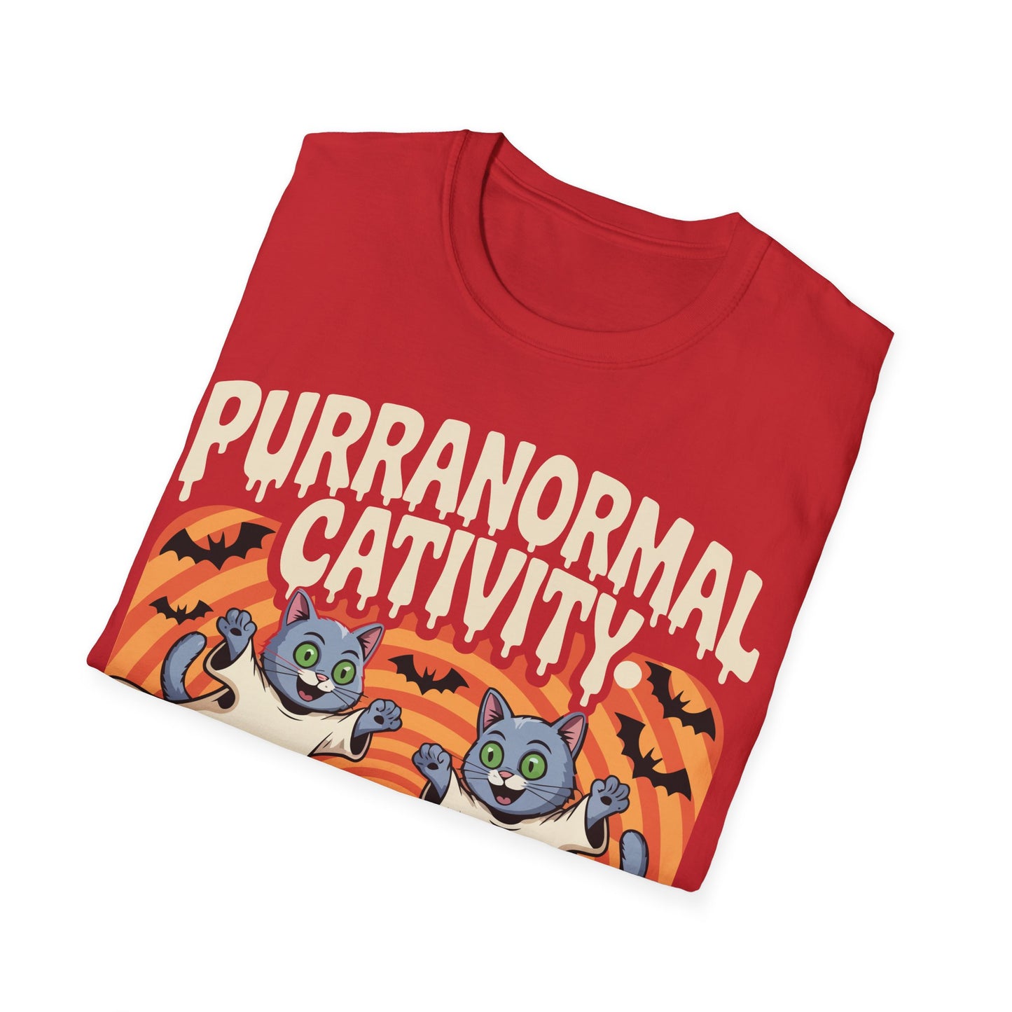 Purranormal Cativity Tee | Cute Halloween Cat Shirt, Softstyle T-Shirt, Spooky Gift, Unisex Halloween Apparel, Cat Lover Top